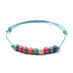 Светлый Морско-зеленый Регулируемые браслеты Корейские парафинированные полиэфирным кордом, вышитый бисером браслеты, с бусинами из натурального дерева с росписью радуги, светло-зеленый, внутренний диаметр: 1-7/8~3-1/2 дюйм (4.9~8.9 см)