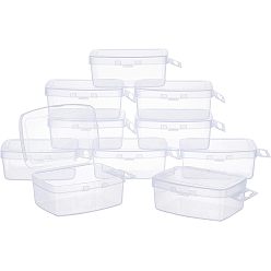 White Transparent Plastic Bead Containers, with Hinged Lids, Flip Cover, Suspensibility, Rectangle, White, 10.4x6.5x3.5cm, Inner Size: 8.4x6cm