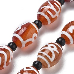 Смешанные Узоры Тибетского стиля DZI бисер нитей, бусины из натурального агата (окрашенные и нагретые), рис, красные, смешанные узоры, 18x13 мм, отверстие : 1.5 мм, около 15 шт / нитка, 13.78'' (35 см)