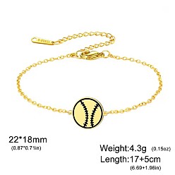 Baseball 304 Stainless Steel Sport Ball Link Bracelets for Women, Golden, Baseball, 6.69 inch(17cm)