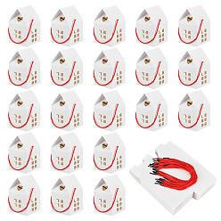 Белый 50 сумки в форме домика, бумажные складные коробки для конфет с полым окошком и веревочными ручками, для упаковки подарков на свадьбу, белые, готовое изделие: 8x8x12.8 см