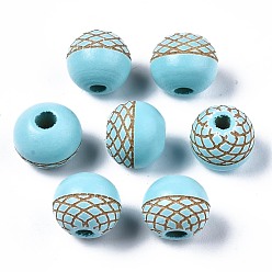 Небесно-голубой Расписные бусы из натурального дерева, лазерная гравировка, круглые, голубой, 10x9 мм, отверстие : 2.5 мм