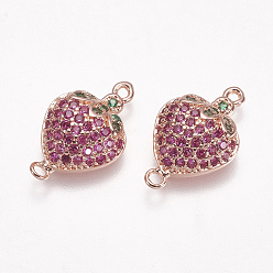 Розовое Золото Латунные микро проложить кубических ссылки циркония, клубника, красочный, розовое золото , 18x11x4 мм, отверстие : 1.5 мм