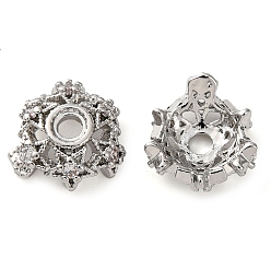 Платина Колпачки для бусин из прозрачного кубического циркония из латуни, без кадмия, без никеля и без свинца, цветок, платина, 8x8x3 мм, отверстие : 1.5 мм
