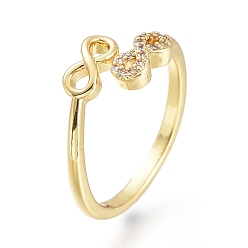 Золотой Латунные кольца из манжеты с прозрачным цирконием, открытые кольца, долговечный, бесконечность, золотые, размер США 7 1/2, внутренний диаметр: 17.7 мм