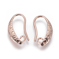 Rose Gold Brass Earring Hooks, with Horizontal Loop, Carved, Rose Gold, 16x2mm, 20 Gauge, Pin: 0.8mm, Hole: 1.6mm