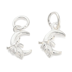 Серебро 925 Луна из стерлингового серебра с подвесками-бантиками, с перемычками и 925 штампом, серебряные, 12x8x2 мм, отверстие : 3.5 мм