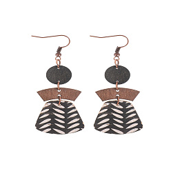 Кокосово-Коричневый Серьги-подвески из сплава с имитацией кожи, трапециевидные, кокосового коричневый, 75x28 мм