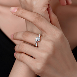 Платина Кольца из стерлингового серебра с родиевым покрытием, микропаве из кубических цирконий, плоско-круглые, платина, внутренний диаметр: 925мм~15.7мм