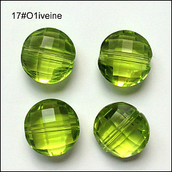 Желто-Зеленый Имитация Австрийские кристаллические шарики, класс AAA, граненые, плоско-круглые, желто-зеленый, 12x6.5 мм, отверстие : 0.9~1 мм