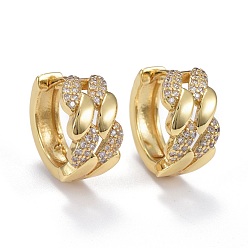 Настоящее золото 18K Серьги-кольца из латуни с микропаве из прозрачного кубического циркония, долговечный, кольцо, реальный 18 k позолоченный, 17x18x9 мм, штифты : 0.9 мм