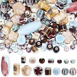 (52) Непрозрачная лаванда 134шт. 15 стили фарфоровых бусин ручной работы для изготовления ожерелий и браслетов, фантазии античного стекла фарфора, разнообразные, разноцветные, 30~32x12~13.5 мм, отверстие : 2~3.5 мм