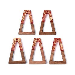 (123L) Белый крем непрозрачный блеск Подвески из непрозрачной смолы и орехового дерева, трапециевидные подвески, с блестящей пудрой и золотой фольгой, огнеупорный кирпич, 38x24.5x3 мм, отверстие : 2 мм