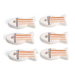 Coral Printed Handmade Porcelain Pendants, Fish Charms, Coral, 26.5x11x6.5mm, Hole: 2.5mm