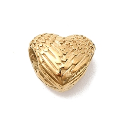 Золотой 304 из нержавеющей стали европейские шарики, бусины с большим отверстием, сердце с крыла, ионное покрытие (ip), золотые, 10.5x11.5x8 мм, отверстие : 4 мм