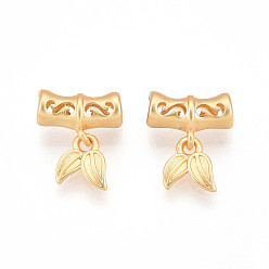 Матовый Золотой Цвет Латунные европейские подвески с подвесками, подвески с большими отверстиями из бамбуковых листьев, без кадмия, без никеля и без свинца, матовые, матовый золотой цвет, 11 мм, отверстие : 1.6 мм