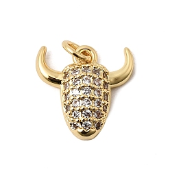 Настоящее золото 18K Латунные микропаве прозрачные подвески с фианитом, долговечный, стойки покрытие, без свинца и без кадмия, крупный рогатый скот прелести, реальный 18 k позолоченный, 15x15x4 мм, Перейти кольцо: 5x0.8 мм, внутренний диаметр: 3.4 мм