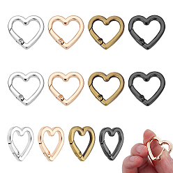 (52) Непрозрачная лаванда 12шт 4 цвета сплава пружинные затворные кольца, сердце, разноцветные, 25x25.5x3.5 мм, 3 шт / цвет
