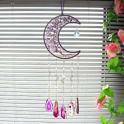 Аметист Ловец солнца в форме луны, обмотанный медной проволокой из натуральных аметистовых крошек., Декоративное украшение для окна из стекла и натурального агата для дома., 670x180x14 мм