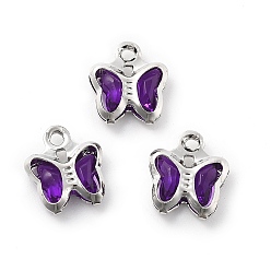 Индиго Стеклянные прелести, бабочка, с латунной фурнитурой , долговечный, платина, индиговые, 8.5x7x2 мм, отверстие : 1 мм