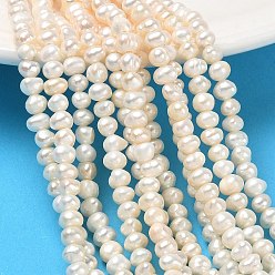 Beige Hilos de perlas de agua dulce cultivadas naturales, grado 2a+, patata, crema, 3.8~4.2 mm, agujero: 0.5 mm, sobre 90~91 unidades / cadena, 13.27~13.39'' (33.7~34 cm)