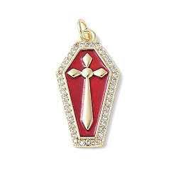 Cross Латунные микро проложить кубического циркония подвески, с эмалью, гробовые амулеты, стойки покрытие, долговечный, без кадмия и без свинца, с целью перехода в кольце, крестик, 26x13.5x2.5 мм, отверстие : 3.5 мм