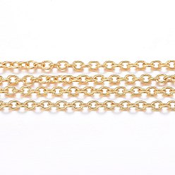 Золотой 304 кабельные цепи из нержавеющей стали, пайки, с катушкой, овальные, золотые, около 328.08 футов (100 м) / рулон, 2.5x2x0.5 мм