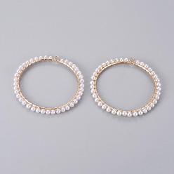 Light Gold Rack Plating Iron Big Pendants, with Plastic Imitation Pearl Beads, Ring/Circle, Light Gold, 59x59x4mm, Hole: 3.5mm