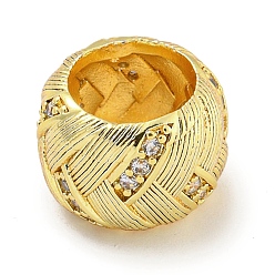 Настоящее золото 18K Реечное покрытие латунь микро паве прозрачный кубический цирконий европейские бусины, бусины с большим отверстием, долговечный, без свинца и без кадмия, круглые, реальный 18 k позолоченный, 12.5x8.5 мм, отверстие : 8 мм