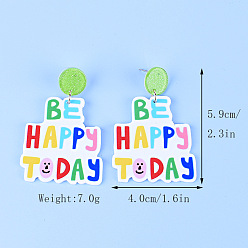 Разноцветный Акриловые серьги-гвоздики с надписью «Будь счастлив сегодня», красочный, 59x40 мм