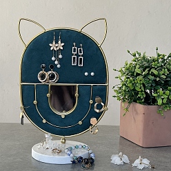 чирок Подставка для хранения сережек из железа в виде кошачьих ушей, держатель для ожерелий на мраморной основе, подставки для хранения ювелирных изделий, зелено-синие, 20x12x29 см