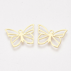 Echt 18 k vergoldet Messing Charme, Schmetterling, Nickel frei, echt 18 k vergoldet, 11x15x0.3 mm, Bohrung: 1 mm