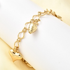 Золотой 304 из нержавеющей стали шарм браслеты, цветок, сердце и фрукты, золотые, 7-3/4 дюйм (19.6 см)