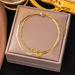 Сердце Браслеты из сплава нержавеющей стали с подвесками, украшения для женщин, золотые, сердце, 8-1/4 дюйм (210 мм)