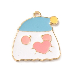 Светло-Голубой Подвески из сплава с эмалью на тему Хэллоуина, призрак с сердечным очарованием, золотой свет, Небесно-голубой, 24x22x2 мм, отверстие : 1.8 мм