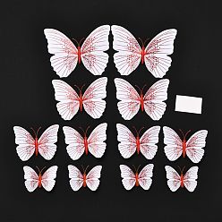 Red PVC Plastic Artificial 3D Butterfly Decorations, with Adhesive Sticker and Magnet, for Fridge Magnets or Wall Decorations, Red, 45~95x57~118x5mm, 12pcs/bag