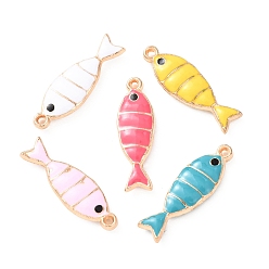 (52) Непрозрачная лаванда 304 нержавеющей стальной эмали подвески, светлое золото, рыбы прелести, разноцветные, 22.5x7x3 мм, отверстие : 1.2 мм