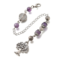 Аметист Сплав дерева биолокационные маятники, с латунной фурнитурой с покрытием из реечной стали и бусинами из натурального аметиста, 187 мм