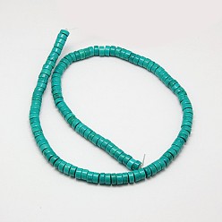 Dark Cyan Natural Magnesite Beads Strands, Heishi Beads, Flat Round/Disc, Dyed, Dark Cyan, 6x2.5~3mm, Hole: 1mm, about 133~153pcs/strand, 15.7 inch