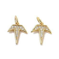 Golden Rack Plating Brass Micro Pave Cubic Zirconia Pendants, with Jump Ring, Long-Lasting Plated, Lead Free & Cadmium Free, Leaf Charm, Golden, 13x11x2mm, Hole: 3.5mm