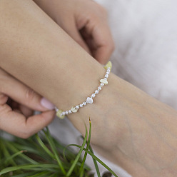 Лимонный Нефрит Браслеты на ногу из сплава, стеклянных бусин и натурального лимонного нефрита, 8-5/8 дюйм (220 мм)