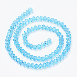 Cyan Glass Beads Strands, Faceted, Rondelle, Cyan, 3x2mm, Hole: 0.8mm, about 150~155pcs/strand, 15~16 inch(38~40cm)