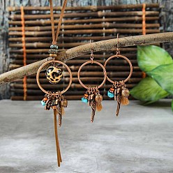 Красная Медь Комплекты украшений из сплава, дерева и синтетической бирюзы, включая ожерелья и серьги, Красная медь, 15.75 дюйм (40 см), 87x30 мм