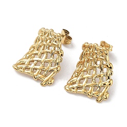 Настоящее золото 18K Ионное покрытие (IP) 304 прямоугольные сетчатые серьги из нержавеющей стали для женщин, реальный 18 k позолоченный, 22x21 мм