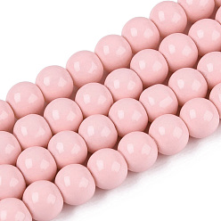 Pink Окрашенные стеклянные бусины , спекающийся лак, круглые, розовые, 6 мм, отверстие : 1.3~1.6 мм, около 133 шт / нитка, 31.4 дюйм