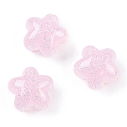 Розовый Прозрачная эпоксидная смола декодирует кабошоны, блестящая звезда, туманная роза, 17x17.5x11 мм