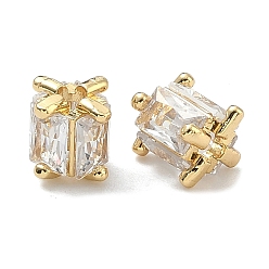 Настоящее золото 18K Латунные микропаве из прозрачного кубического циркония, без кадмия и без свинца, стойки покрытие, долговечный, прямоугольные, реальный 18 k позолоченный, 8x7x7 мм, отверстие : 2.5 мм