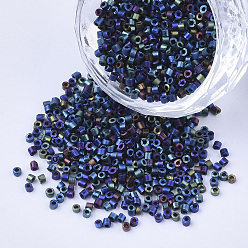 Colorful Electroplate Glass Cylinder Beads, Seed Beads, Frosted, Metallic Colours, Round Hole, Colorful, 1.5~2x1~2mm, Hole: 0.8mm, about 8000pcs/bag, about 85~95g/bag