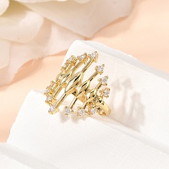 Настоящее золото 18K Открытые кольца манжеты из латуни с микропаве и кубическим цирконием, стрелка, стойки покрытие, без кадмия и без свинца, долговечный, реальный 18 k позолоченный, 24 мм, размер США 6 (16.5 мм)