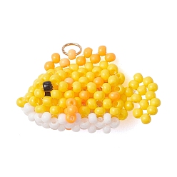 Желтый Подвески в виде рыбок из стеклянных бус, с 304 нержавеющей стали, реальный 18 k позолоченный, желтые, 17x27.5x13 мм, Перейти кольцо: 4x0.5 мм, внутренний диаметр: 3 мм